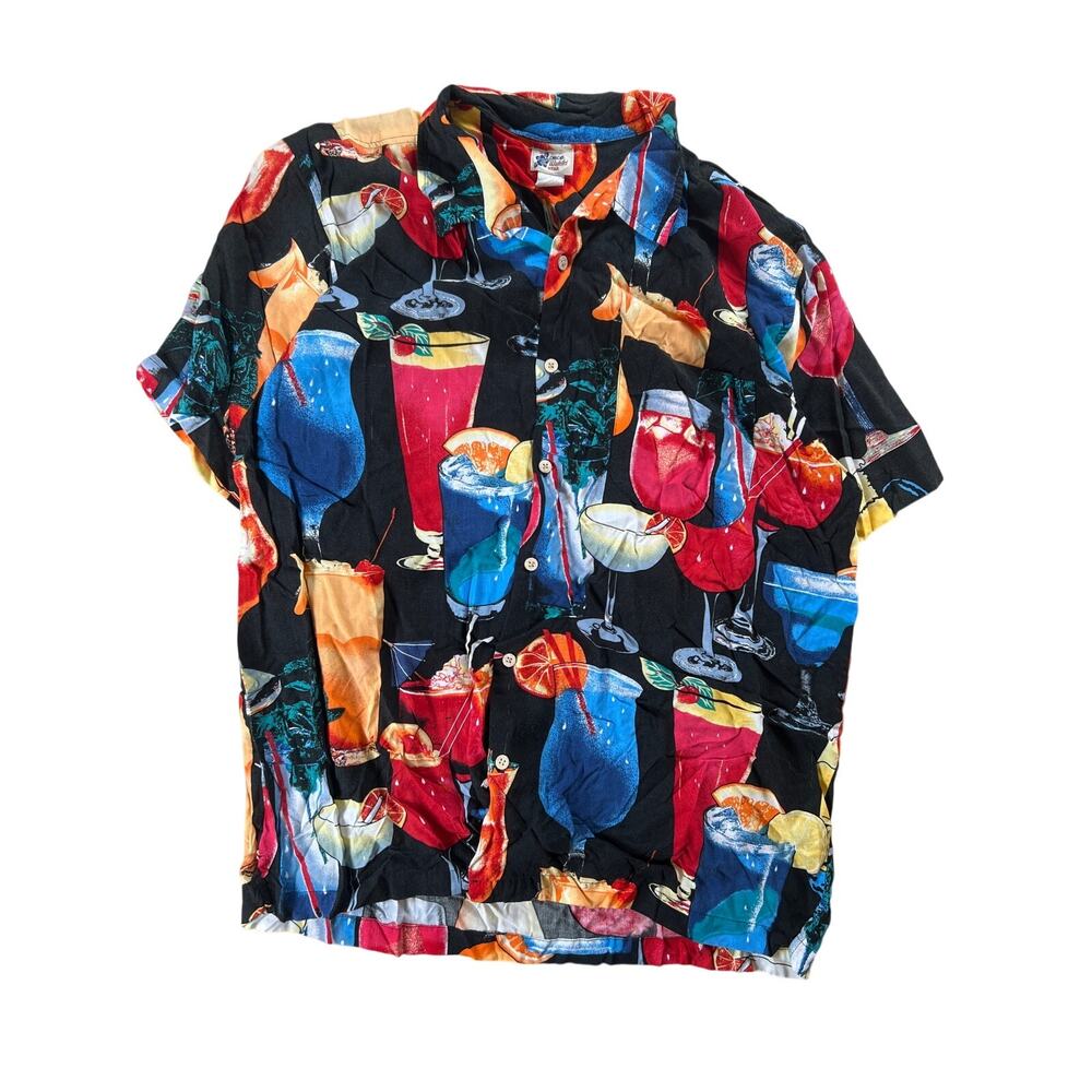 Cherokee Waikiki Wear Hawaiian Cocktails Button Up SS Shirt Mens Size XL